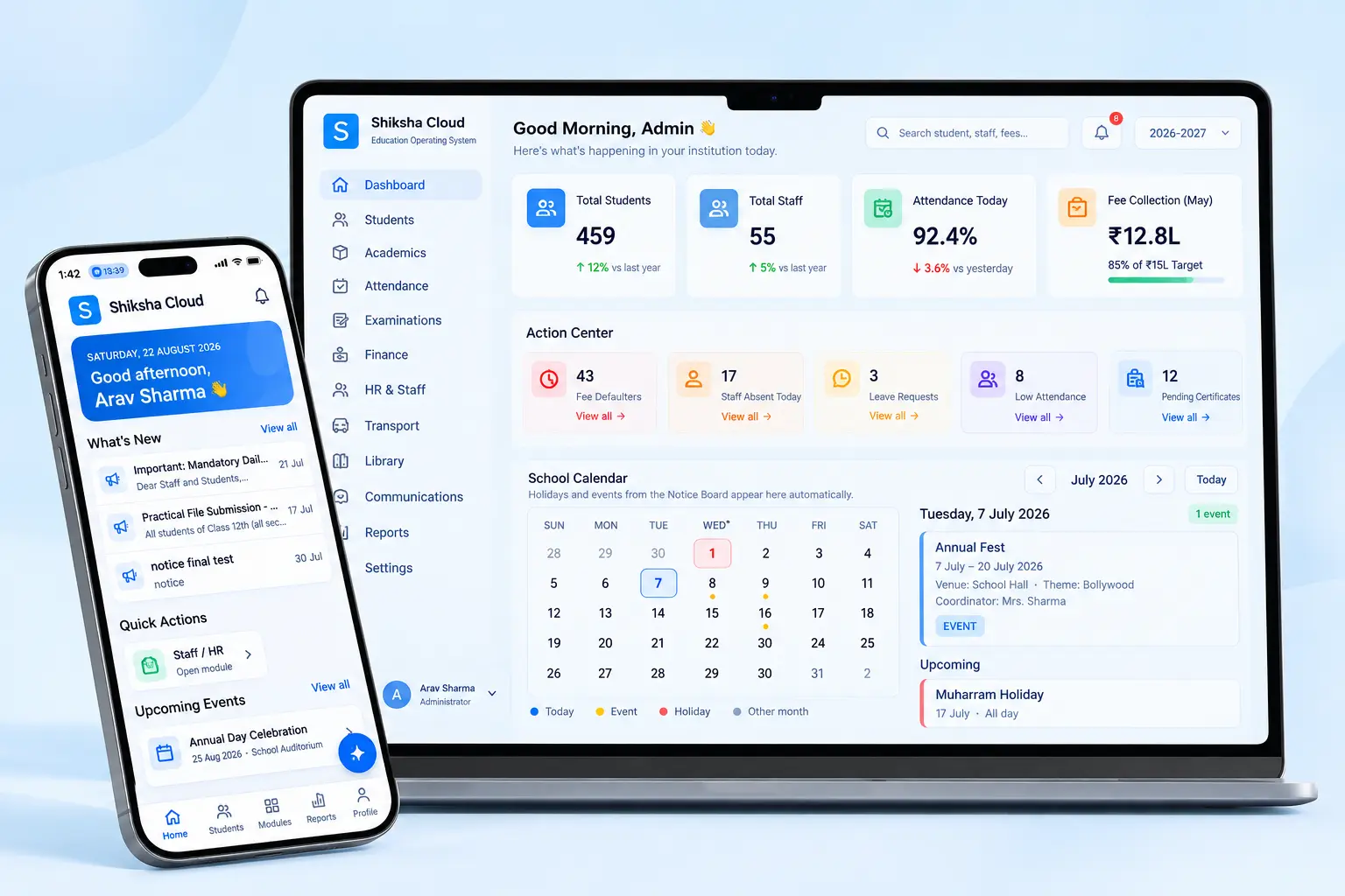 Shiksha Cloud Premium School ERP Platform Mockup